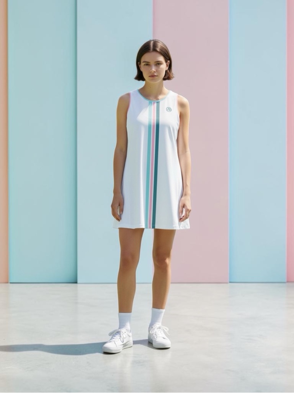 Addison Bay White Mint Pink Stripe Sleeveless Mini Dress M NWT